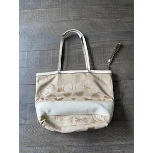 Coach Signature Stripe Zip Top Tote‎ Y2K A1160-F17433 Khaki canvas cream Strip thumbnail 5