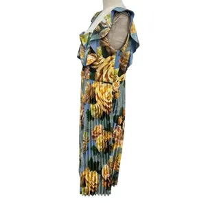 Chi Chi London Floral Print Ruffle‎ Pleated Midi Dress in Blue Curve US 16 thumbnail 8