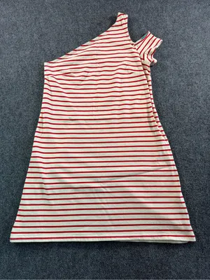 Maeve Anthropologie Dress Small One Shoulder Stripe Red White Summer Party Boat thumbnail 1