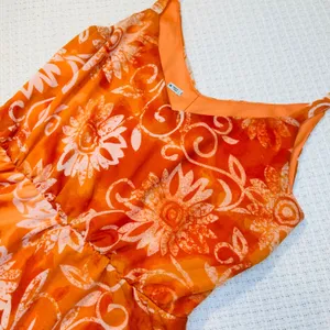 Maurice's Orange Floral Sunburst Dress V-Neck Spaghetti Strap Beach Mini Sundress- M thumbnail 6