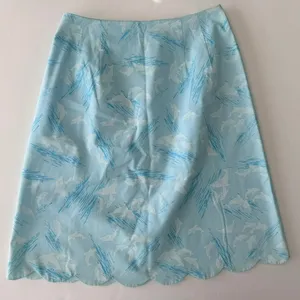 Lilly Pulitzer Vintage Florida Hand Prints Skirt 8 Blue Dolphins 1970s Scallop Hem Knee Length thumbnail 1