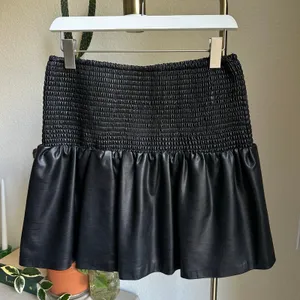 Black Faux Leather Smocked Mini Skirt thumbnail 2