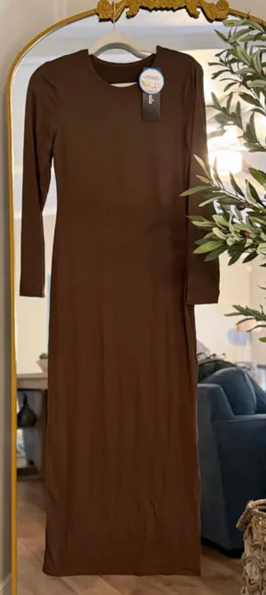 NEW Bodycon Maxi Dress Long Sleeve Side Slit Knit Fitted S thumbnail 1