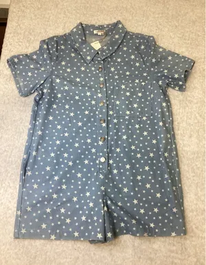 Wishlist Star Print Button Front Romper Light Blue Denim‎ Large WL24-9852 NEW.. thumbnail 1