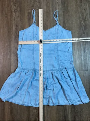 American Eagle Outfitters Light Blue Chambray Ruffle-Hem Mini Dress thumbnail 4
