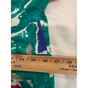 Vintage REO Midi Dress Women's SZ 14 Green Abstract Pleated V-Neck Short Sleeves thumbnail 11