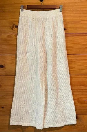 Lulus Cream White Sheer Floral Lace Wide Leg Pants Extra Small Boho Loungewear thumbnail 1