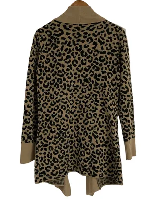 Moon & Madison Beige and Black Leopard Open-Front Cardigan Size Medium thumbnail 2