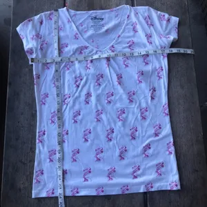 Disney Womens‎ Tee Size Large Minnie Mouse Glitter V-Neck White Pink Top Shirt thumbnail 3