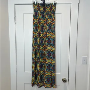 Band of gypsies Boho Patterned halter Maxi dress in Yellow and Blue size medium thumbnail 7