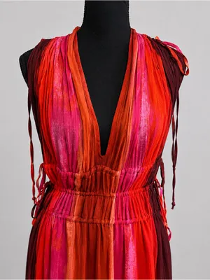 NWT Zara Sunset Flowy Maxi Dress Medium Plunge V-Neck Adjustable Tie Waist Boho thumbnail 2
