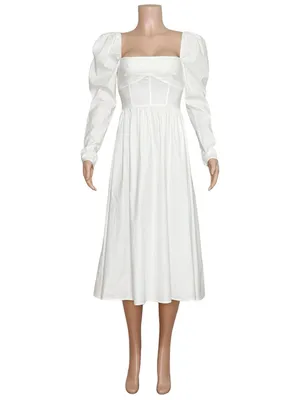 REFORMATION Luce Long Sleeves Cotton Poplin Midi Dress, White, 0 (US) thumbnail 3