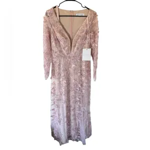 NEW Mac Duggal Pink Floral Applique Long Sleeve Illusion Homecoming Wedding Gown thumbnail 7