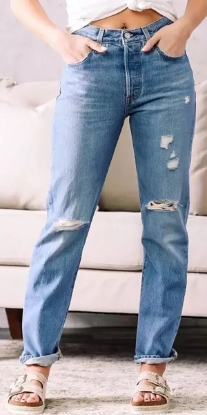 NWT 501 High‎ Rise Distressed Straight Jean in Athens Crown Size 32 x 30 thumbnail 1