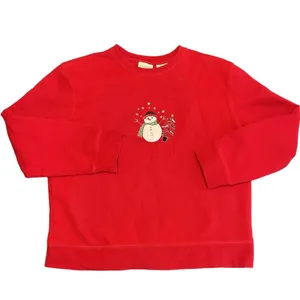 Classic Elements VTG Y2K whimsical snowman Christmas Sweatshirt sweater M Red Embroidered bling thumbnail 3