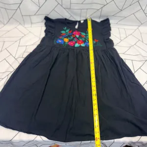 Unbranded Embroidered‎ Floral Mini Dress XL Black Flutter Sleeve Boho Skater thumbnail 3