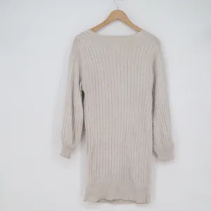 Rouge! Beige Ribbed Knit V-Neck Sweater Dress Long Sleeve Size 8 Oatmeal thumbnail 6