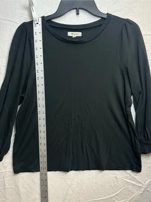 Madewell Black Puff Sleeve Top Women’s Large Alpaca Blend 3/4 Sleeve thumbnail 9