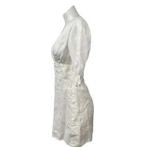 Reformation Simi 100% Linen Womens White V-neck Short Puff Sleeeve Mini Dress 4 thumbnail 2