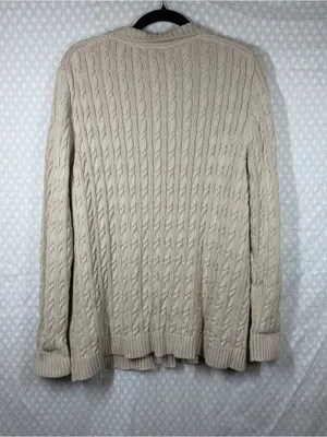 L.L. Bean Cream Cable Knit Collared Cotton Sweater Size XL thumbnail 4