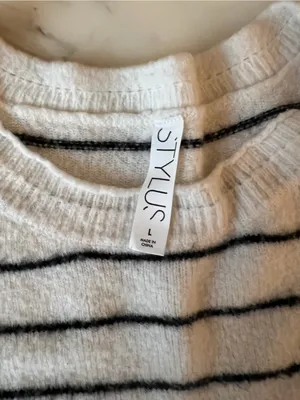 Stylus Striped Knit Sweater Top Womens Medium Cream Black Short Sleeve Soft thumbnail 3