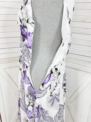 WHBM Floral Paisley Chiffon Fit Flare Sleeveless Dress White Purple Size 6 Fairy thumbnail 7