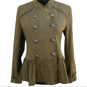 Free People Peplum Military Olive Green Ruffled Hem Double Breasted Jacket XS thumbnail 7