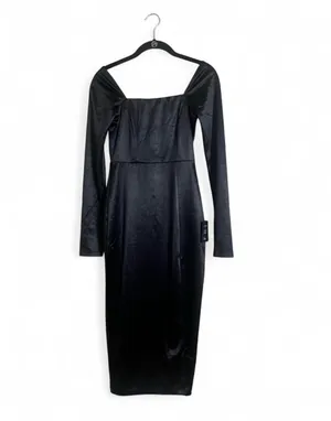 Lulus Satin Dress Sz XS Fabulous Encounters Midi Classic Black Special Events thumbnail 5