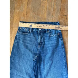 American Eagle Super High Rise Baggy Wide Leg Jeans Medium Wash Cut Off Hem 0 S thumbnail 7
