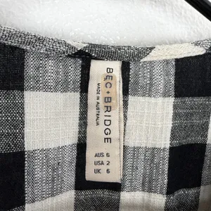 Bec + Bridge Dress Womens 2 Black White Gingham Tie Front Button Down Mini thumbnail 3