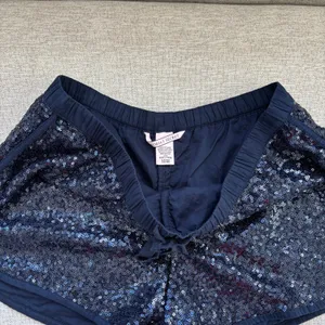 Victoria's Secret Sequin Pajama Shorts Small Navy Blue Sparkly Glam Loungewear thumbnail 2