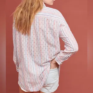 Maeve Anthropologie Breckenridge Striped‎ Polka Dot Button Boho Shirt Size S thumbnail 2