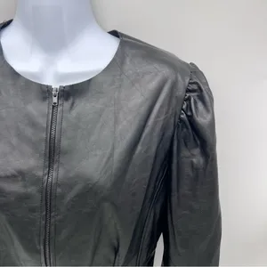DO+BE Black Vegan Leather Zippered Front Jacket with Puff Sleeves-Size M thumbnail 4