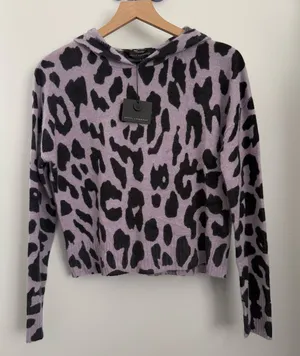 Skull Cashmere XS NEW Leopard Crop‎ Hoodie Lavender Purple Grunge Emo Gothic thumbnail 1