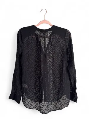 Rebecca Taylor Y2K Black Textured Button-Front Blouse Silk Blend Sheer Top Sz 4 thumbnail 2