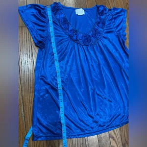 Lati Fashion…Vibrant Blue Women's Blouse with Floral Detail thumbnail 4
