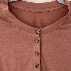 Vuori Cropped Henley Long-Sleeve Top - Rust Brown thumbnail 4