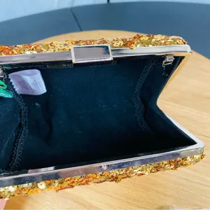 Street Level Sequin Hardside Mini Clutch‎ Evening Bag Metallic Gold thumbnail 5
