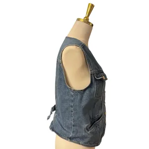 Reformation Jacqui Denim Vest Cayman Wash Button-Front Vest Back Cinch Size S thumbnail 2