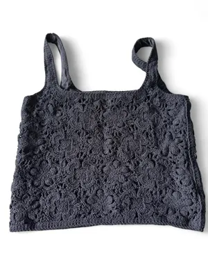Scoop black lace tank top with floral pattern, size S. thumbnail 2