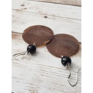 Brown Circle with Black Bead Dangle Hook - Earrings for Pierced Ears thumbnail 3