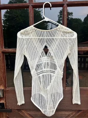 Hello Molly Duckworth White Sheer Lace Bodysuit S $69 thumbnail 5