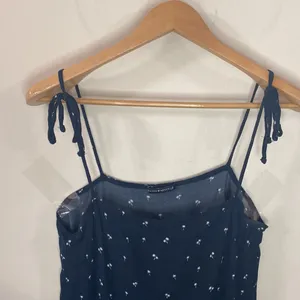 navy scattered micro palm print tie strap square neck mini dress thumbnail 4