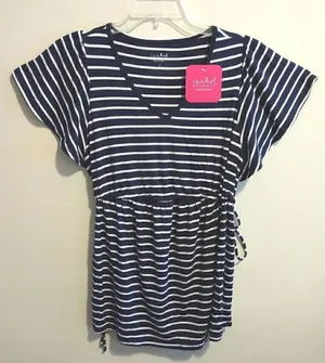 Isabel Maternity Women's Black White Short Sleeve Drawstring Top Size Medium thumbnail 1
