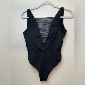 Victoria's Secret Black Mesh Detail Open Back Bodysuit Size S‎ thumbnail 4