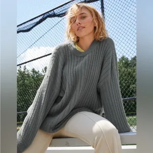 Aerie Buttercream Ribbed Oversized Sweater Green XL Soft Crewneck Pullover thumbnail 4