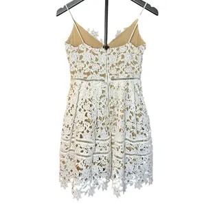 L'ATISTE White Guipure Lace Mini Dress S Bridal Shower Bachelorette Nude Lining thumbnail 3