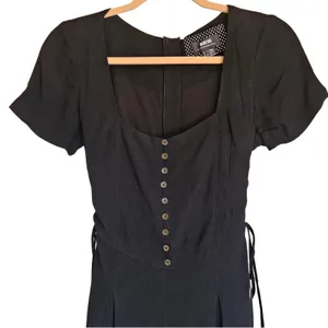 Maeve Anthropologie Black Square‎ Neck Button Front Wide Leg Jumpsuit Size 4 thumbnail 5