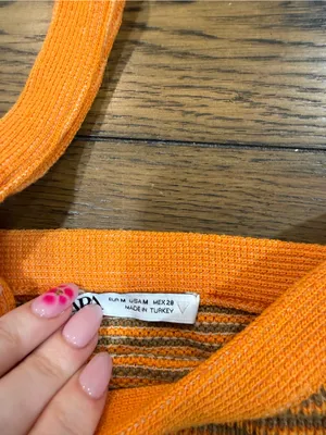 Zara Bright Orange Striped Knit crop top medium thumbnail 3