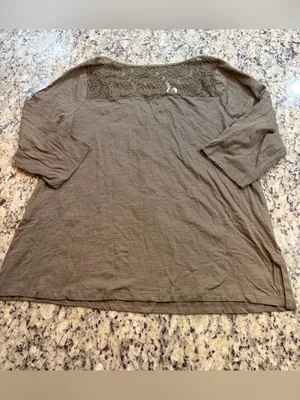 Lane Bryant Olive Lace-Yoke Henley Top thumbnail 4